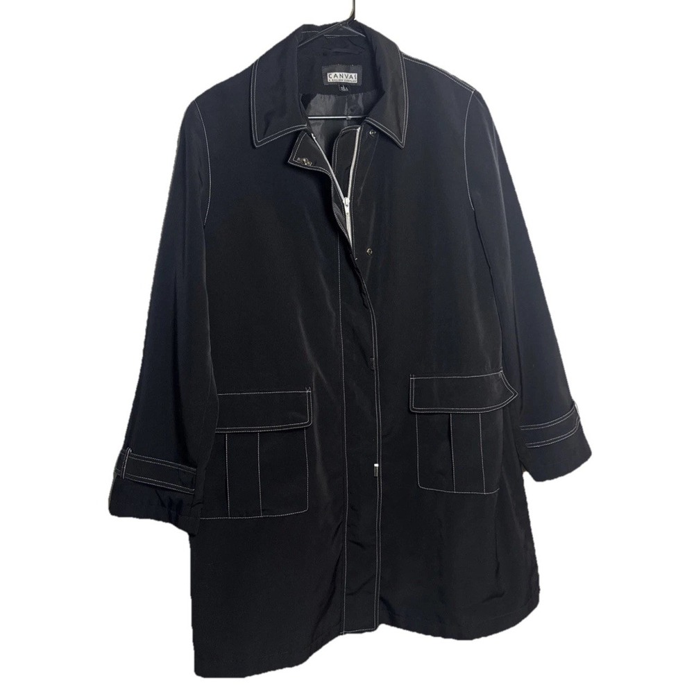 Canvas & Gallery Co Black‎ Zip & Snap Jacket Lg Made Moldova White Stitch Detail